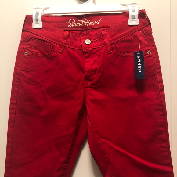 Old Navy Sweetheart Lipstick Red Denim Skinny Jeans 0S Short - Picture 2 of 3